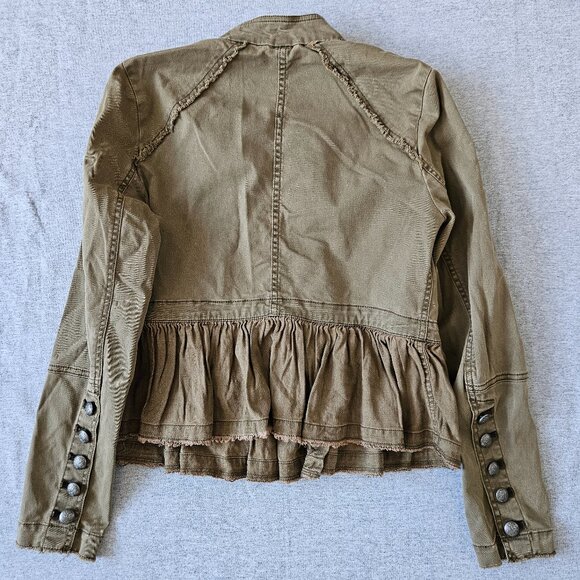 Free People Ruffle Hem Military Green Jacket w/Buttons & Peplum Woman's Size XS - Picture 4 of 4
